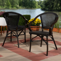 Baxton Studio WA-5101-Black-DC Artus Classic French Indoor and Outdoor Black Bamboo Style Stackable Bistro Dining Chair Set of 2